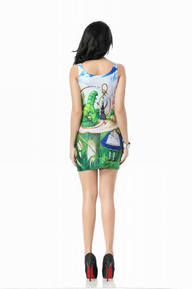 Green Caterpillar Print Mini Dress